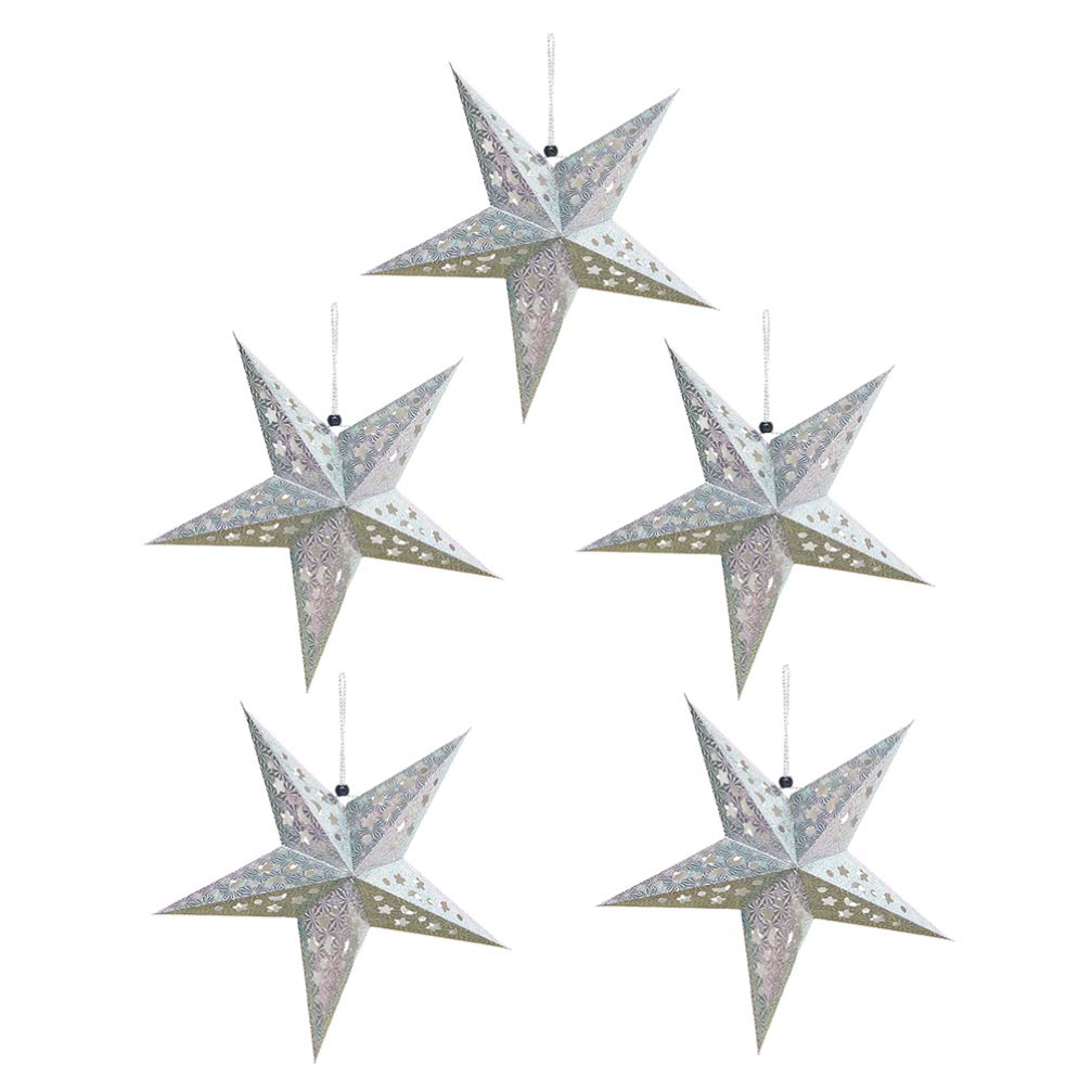 Holibanna 5PCS 30CM Paper Star Lantern Lampshade Star Lampshade Hanging Pentagram Ornament for Wedding Birthday Xmas Party Home Decoration