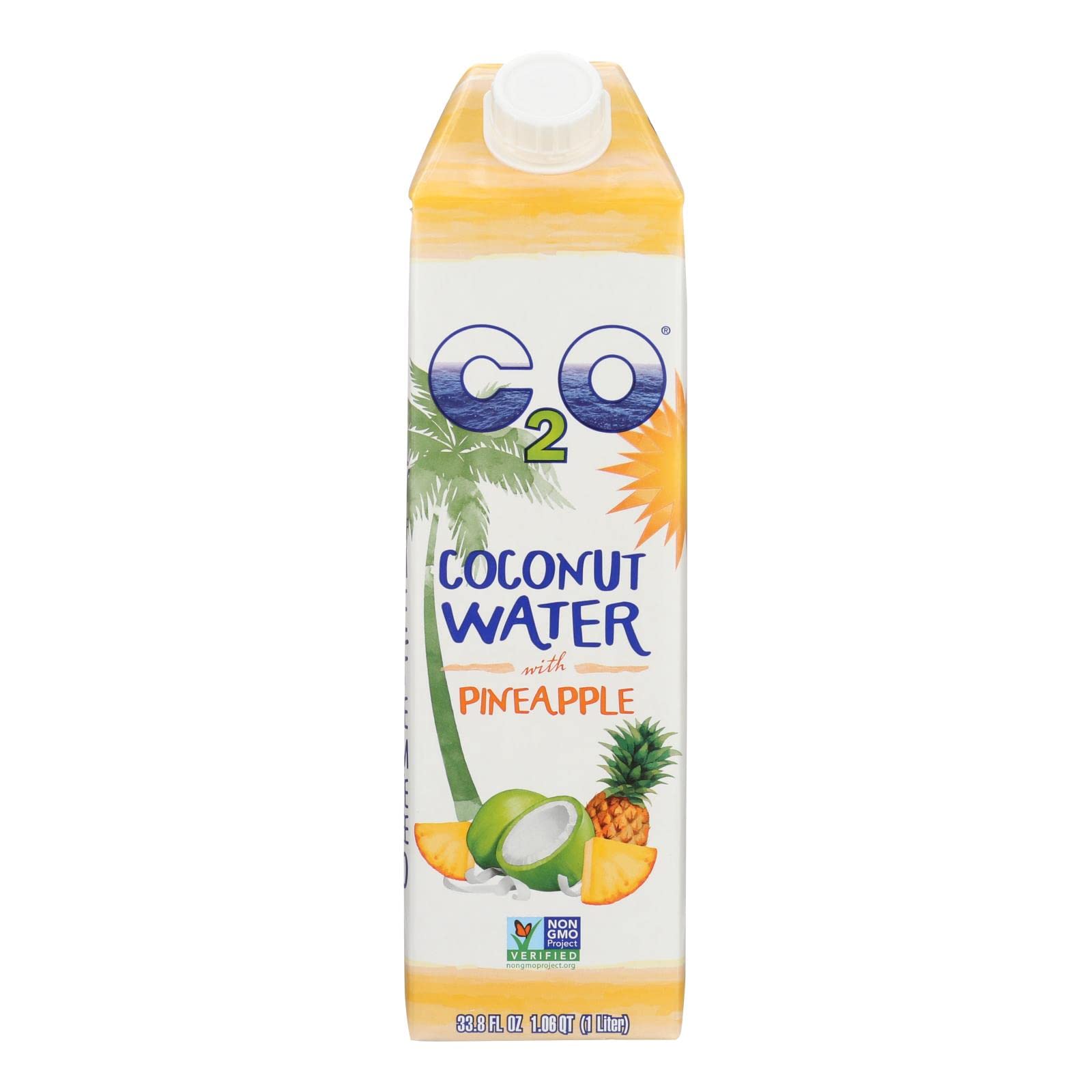 C2OPure Coconut Water with Pineapple | Plant Based | Non-GMO | No Added Sugar | Essential Electrolytes | 1 Liter (Pack of 12)