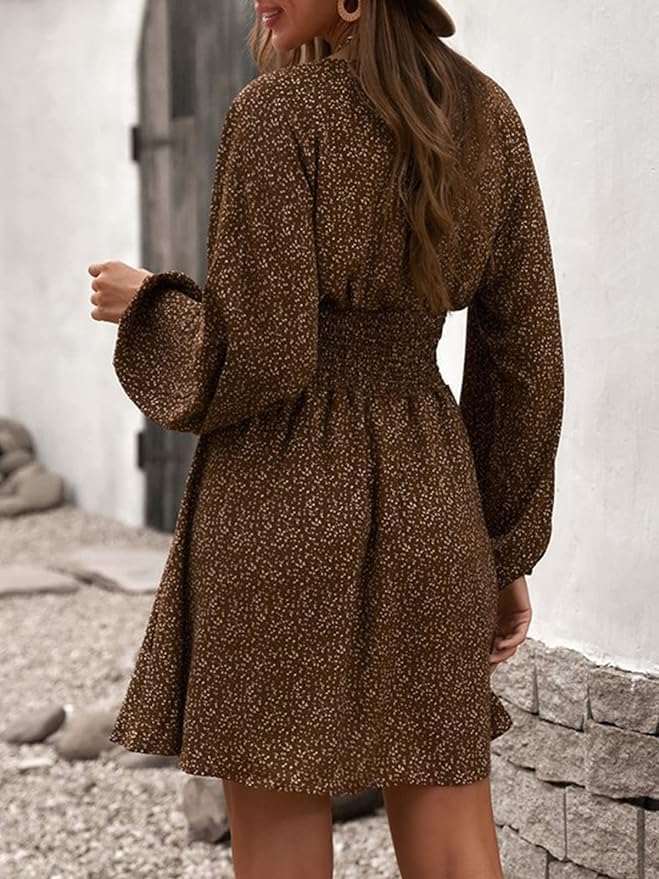 Elegant Dress Spring and Summer and Autumn Chiffon Gathered Waist Sexy high Waist Long Sleeve Floral Skirt Female - Image 6