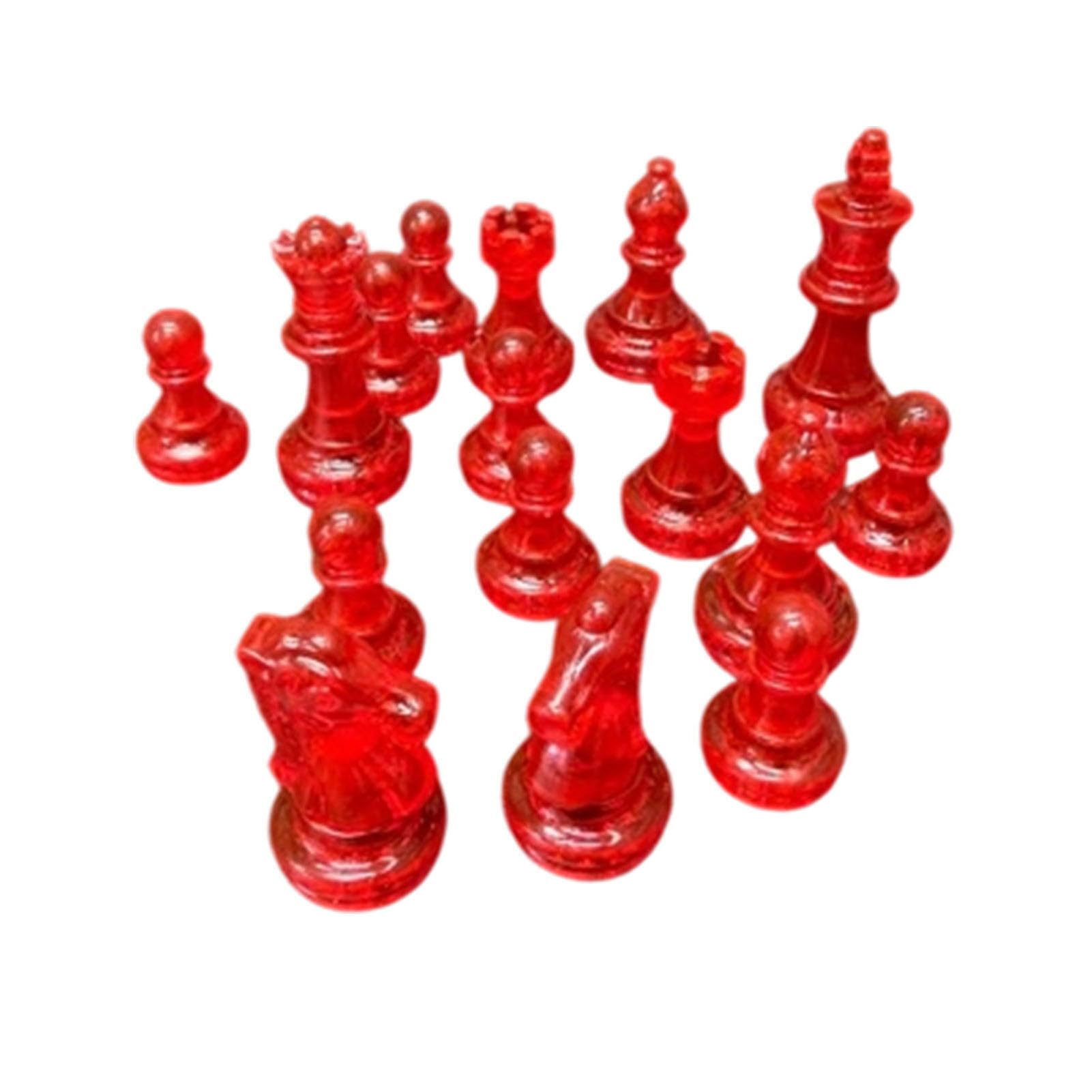 Yechiry International Chess Pieces 16PCS Comfortable Grip for Cognitive Skill Development Lightweight PS Material 1.93 Inch King Height (Transparent Red)