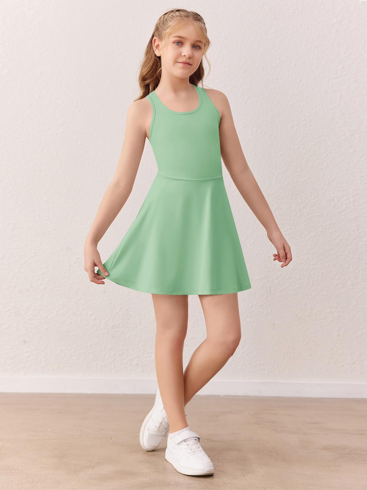 Haloumoning Robe de tennis sans manches pour fille - Dos nageur - Robe de golf pour l'école - Tenue de sport avec poches courtes