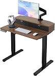 HUANUO 32 x 21 inch Small Electric Standing Desk with 2 Drawers, C-Clamp Mount Compatible, Height Adjustable Sit Stand Desk, Home Office Stand Up Desk with 4 Memory Height Settings, Light Walnut