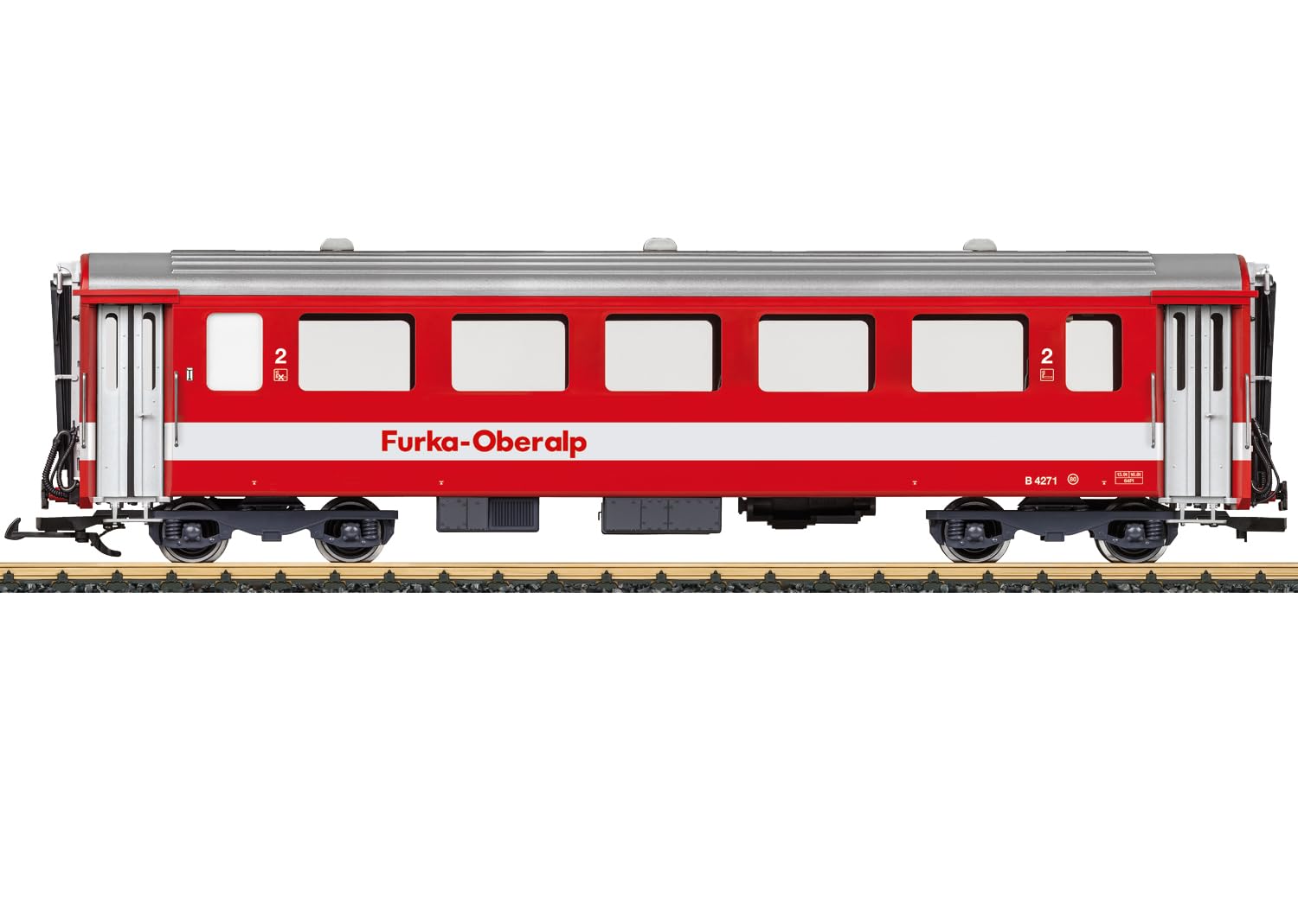 Märklin LGB 30683 Voiture 2ème Classe FO Piste G avec éclairage intérieur, intérieur et Portes ouvrantes, Train Furka-Oberalp-Bahn Epoche V, Glacier Express, Voiture personnelle