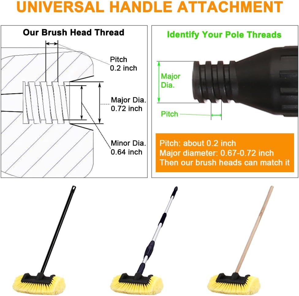 CARCAREZ 10" Car Wash Brush Head with Soft Bristle for Auto RV Truck Boat Camper Exterior Washing Cleaning, Yellow - Image 4