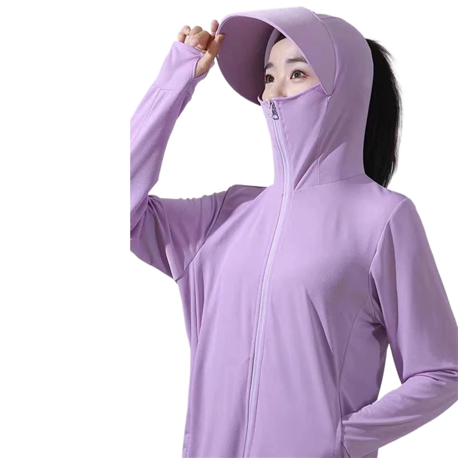 Vêtement De Protection UV Femme En Soie Glacée - Sweat à Capuche Fermeture éclair, Manches Longues, Léger Et Respirant