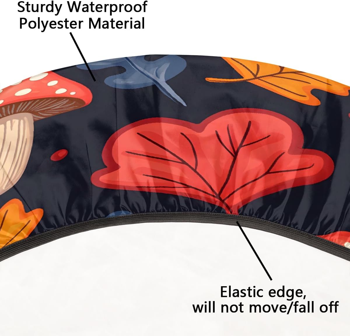 Round Tablecloth with Elastic Edge Leaves Fall Mushrooms Fitted Circle Table Cover wipeable Round Table Cloth for Indoor Outdoor Patio Dining Kitchen Decor for 45-50inch Tables