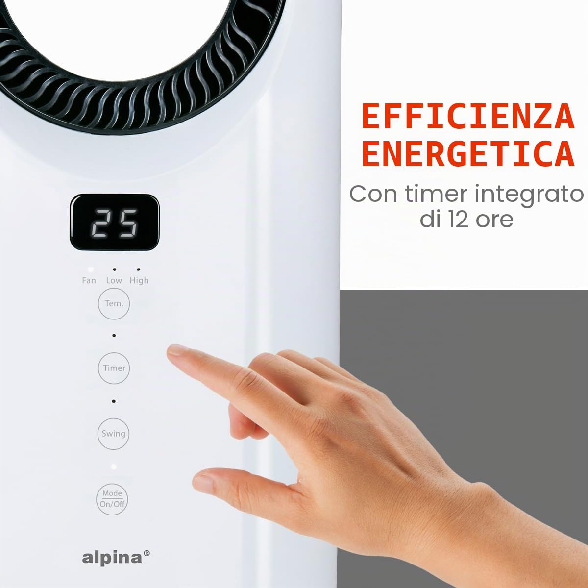 alpina Termoventilatore elettrico e ventilatore 1500 W - Radiatore con timer e telecomando - Radiatore oscillante con funzione di raffreddamento e riscaldamento - 18 x 18 x 37 cm