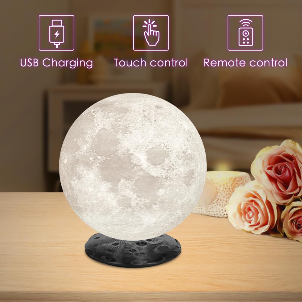 TOOGE 2023 Newest Moon Lamp 7.1in Rotating Large 16 Colors 3D Hanging Moon Light - White Elephant Gifts for Adults - Gift for Girls/Boys/Kids/Teen/Women/Men