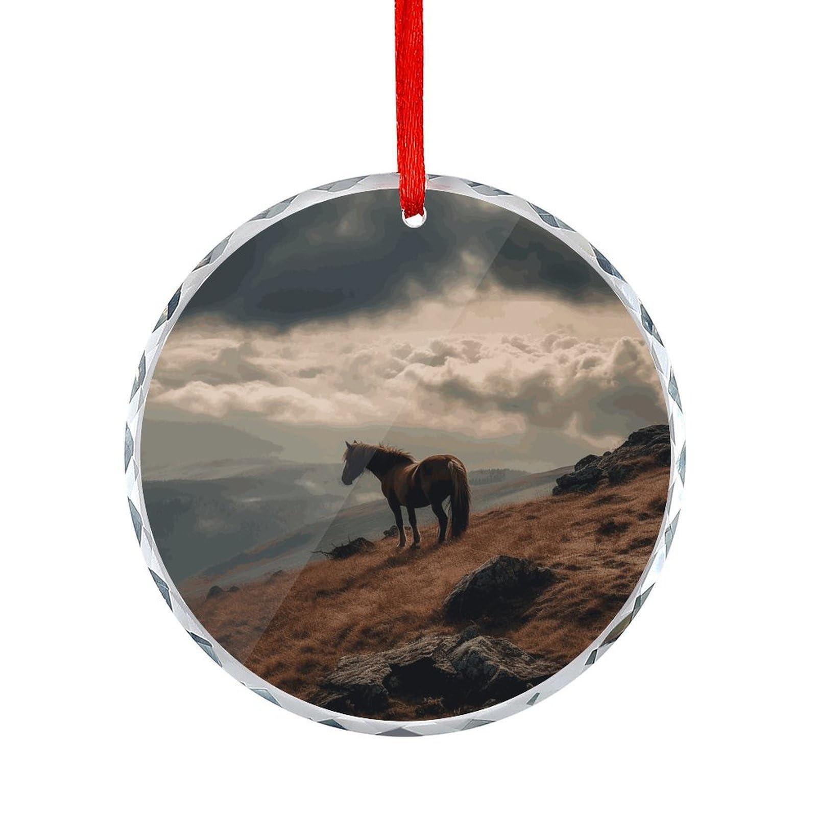 Btcowzrv Style Horse Grazing On The Mountain Round Ornament Hanging Pendant Decor