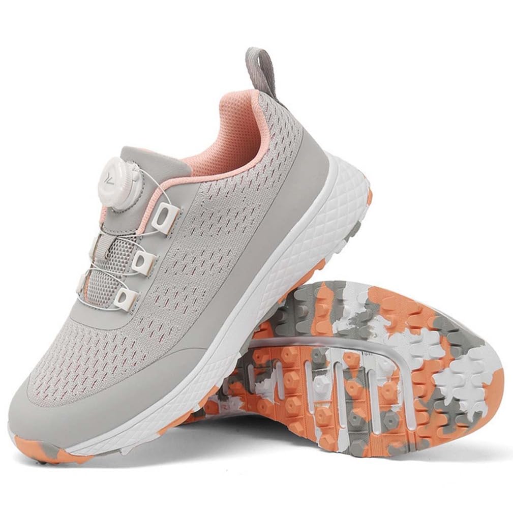 SDEQA Chaussures de Golf pour Femmes, sans Crampons, à Bouton Rotatif, pour golfeuses Professionnelles, antidérapantes et légères