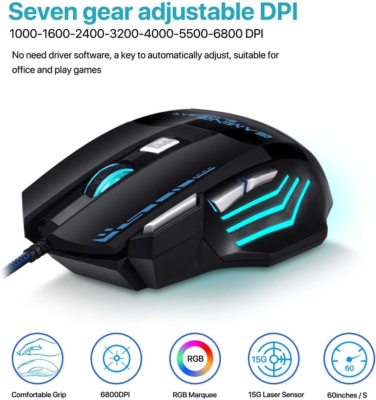Crash X1111 Professional Gaming Mouse 7 Buttons LED Optical USB
