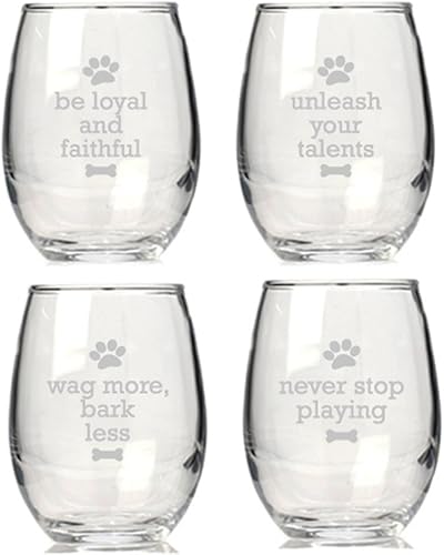 Dog Wisdon - Copas de vino sin tallo (juego de 4)