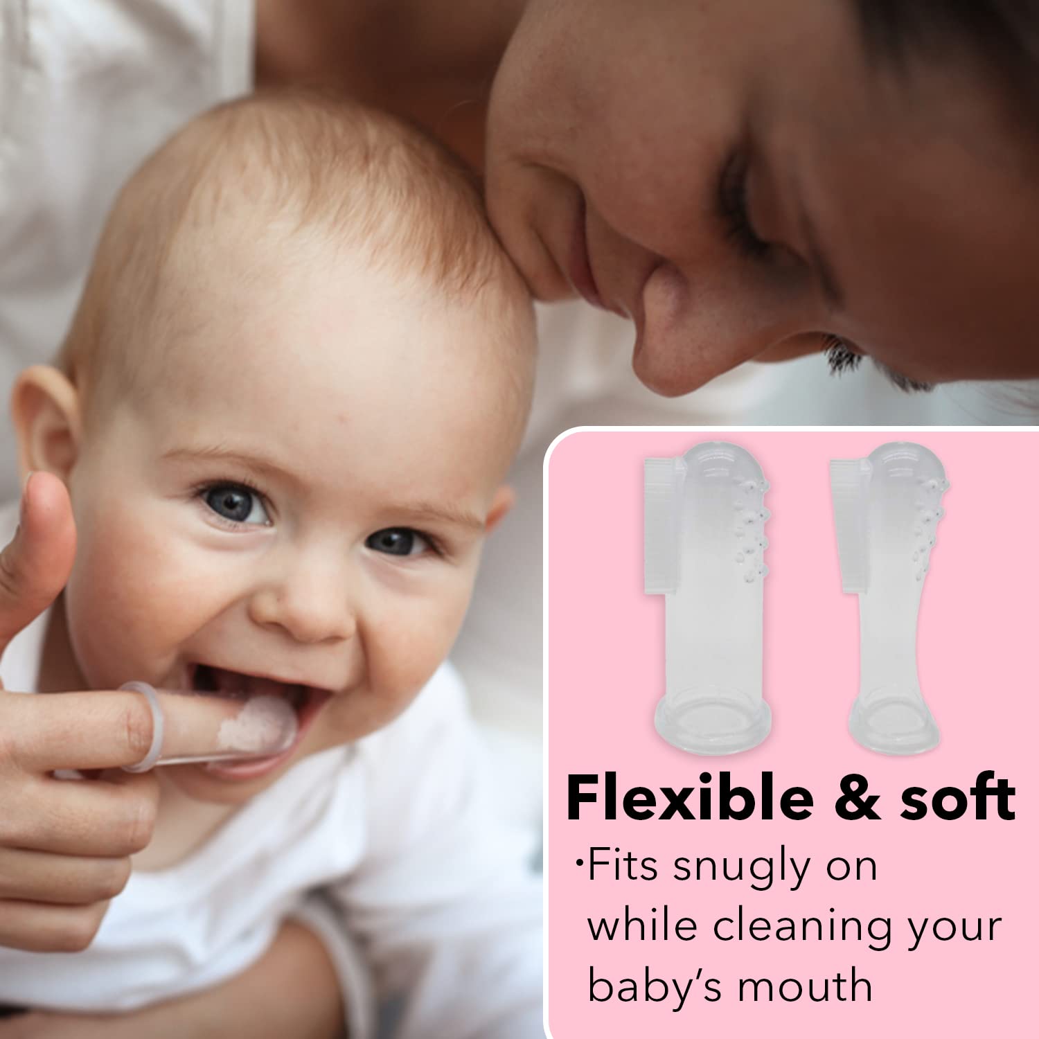Gadgetime USA Baby-Fingerzahnbürste (2er-Set) – Silikon-Baby-Zahnbürste mit 2 Hüllen in Blau – Kleinkind-Trainingszahnbürste – Mundmassagegerät für Neugeborene – einfache Mundhygiene für Kinder