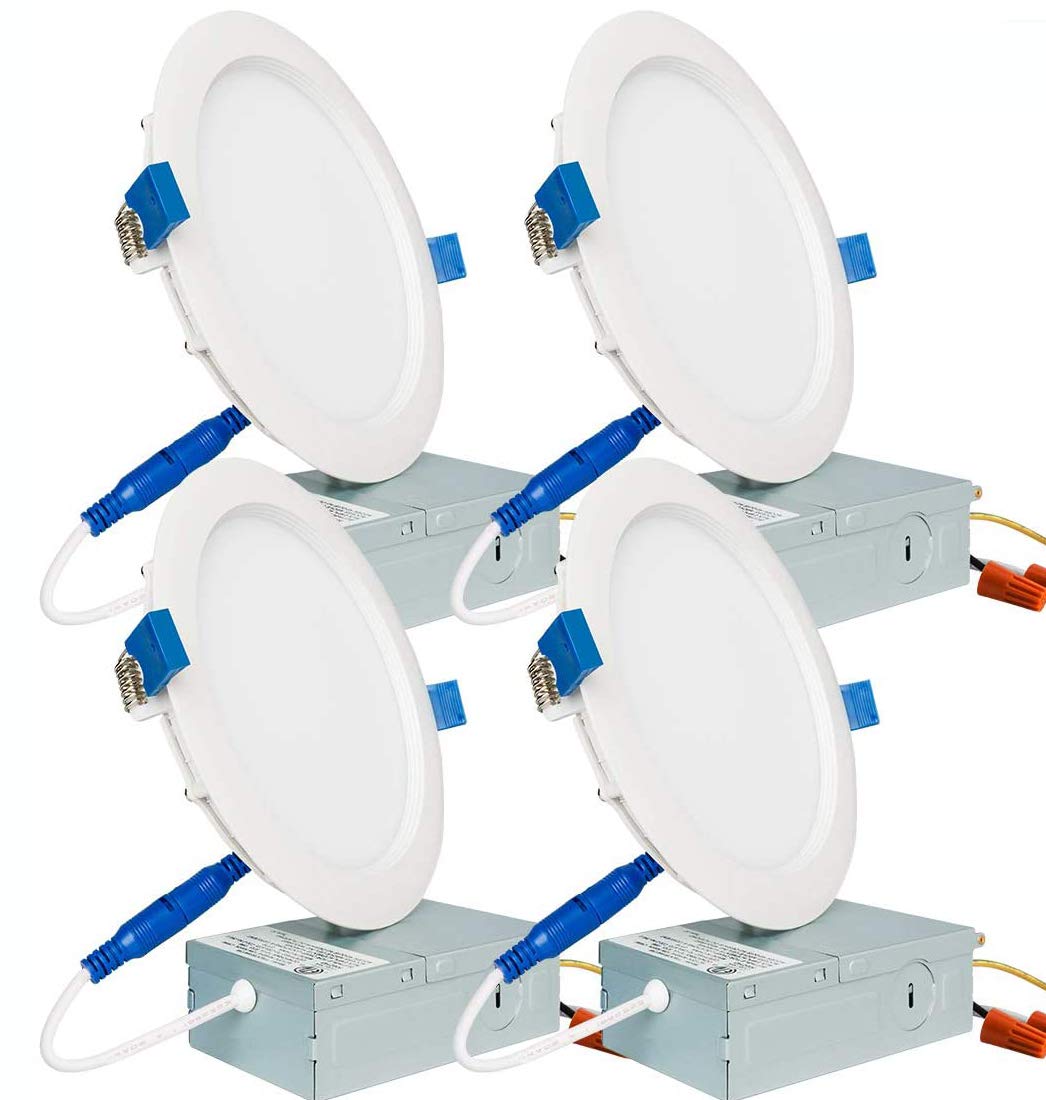4-Pack 13W 6 inch LED Recessed Lighting, Ultra Thin Ceiling Downlight with Junction Box, 3000K Warm White Dimmable, 850lm 110W Eqv. ETL Certified.