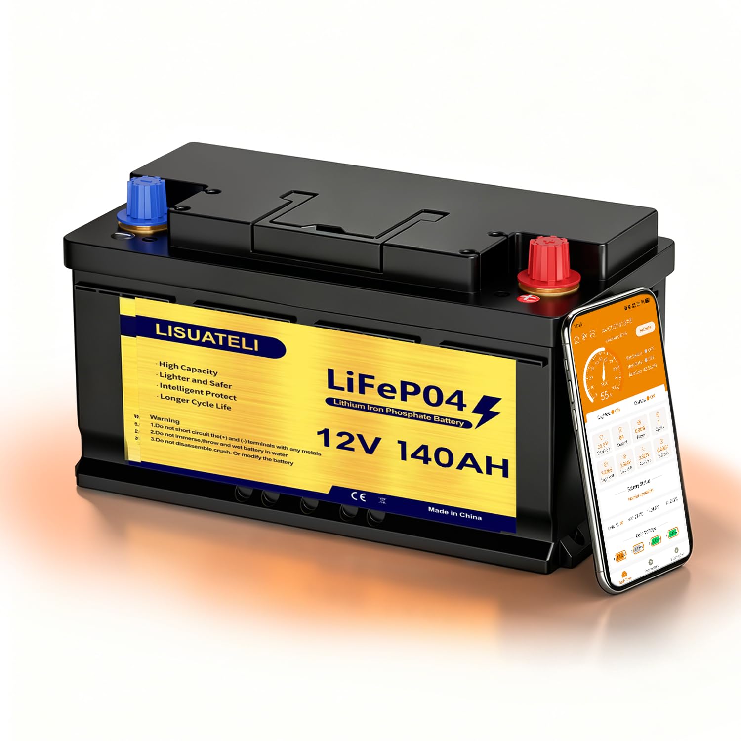 12V 140Ah Selbstaufheizende LiFePO4 RV/Wohnmobil Batterie, APP-Überwachung, integriertes 150A BMS, 1792Wh nutzbare Energie, über 8000 Zyklen – Ideal für RV und Wohnmobil, Trollingmotor