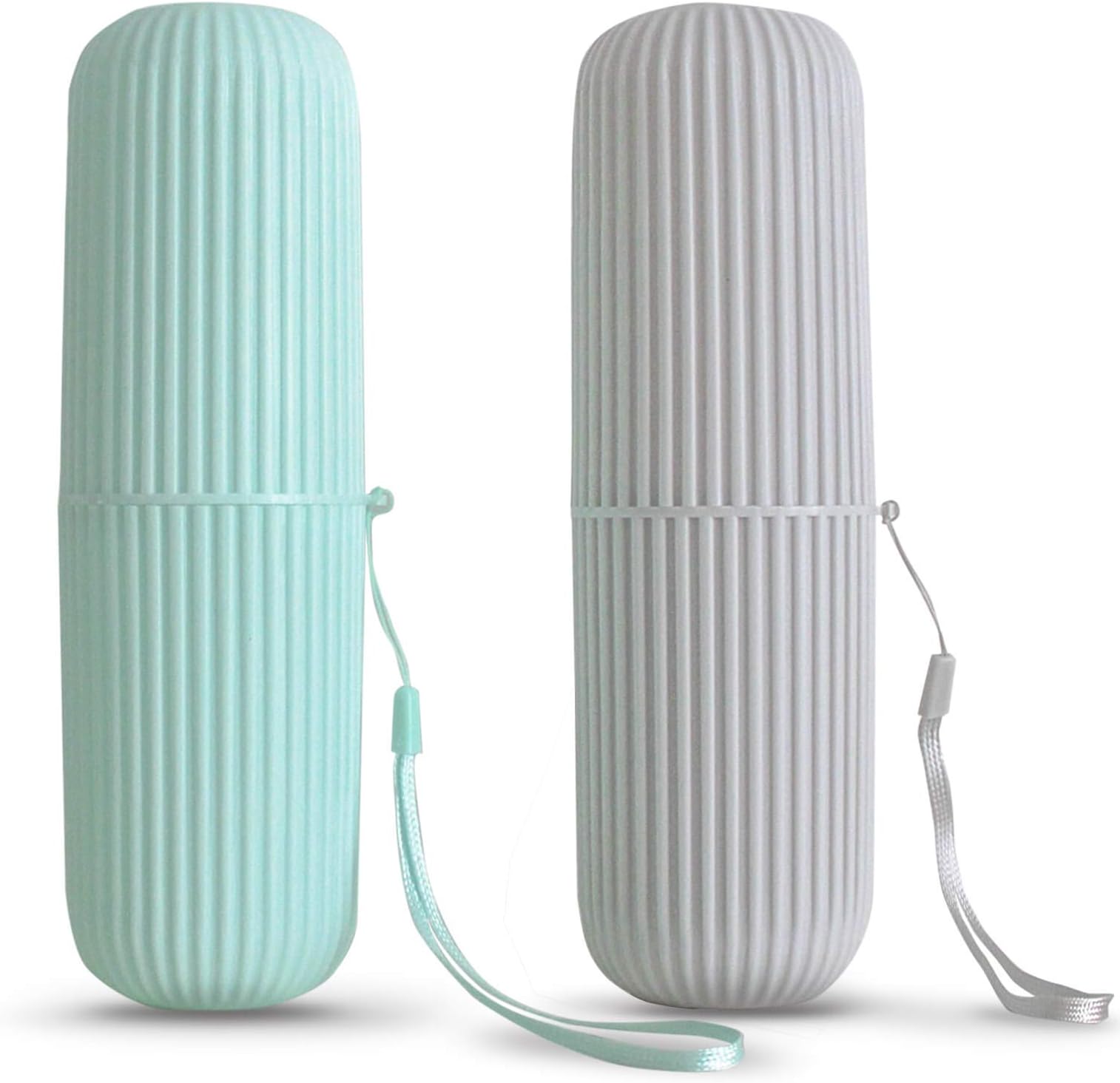 Sunenlyst 2Pcs Travel Toothbrush Holder, Portable Toothbrush Case for Traveling, Camping, Business Trip and School, Multifuction Plastic Toothbrushes Toothpaste Set with Two Colors, Green and Grey