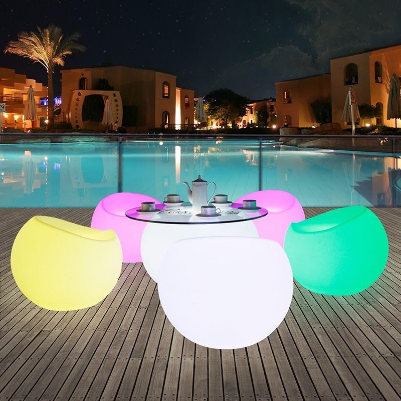 Silla LED brillante de 22 pulgadas, silla de luz LED iluminada con control remoto, asiento lateral redondo brillante de 16 colores cambiantes, taburetes bajos empotrados recargables con purpurina para 8