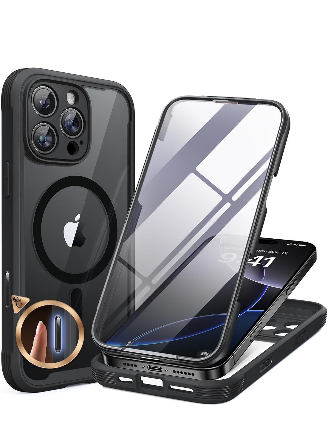 Miracase Magnetic Case for iPhone 17 Case, [Bubble Free] Built-in Glass Screen Protector+ [New Camera Control Button], Full Body Bumper Compatible with MagSafe, Drop Proof 17 Cover,6.3-inch (Black) — view 63