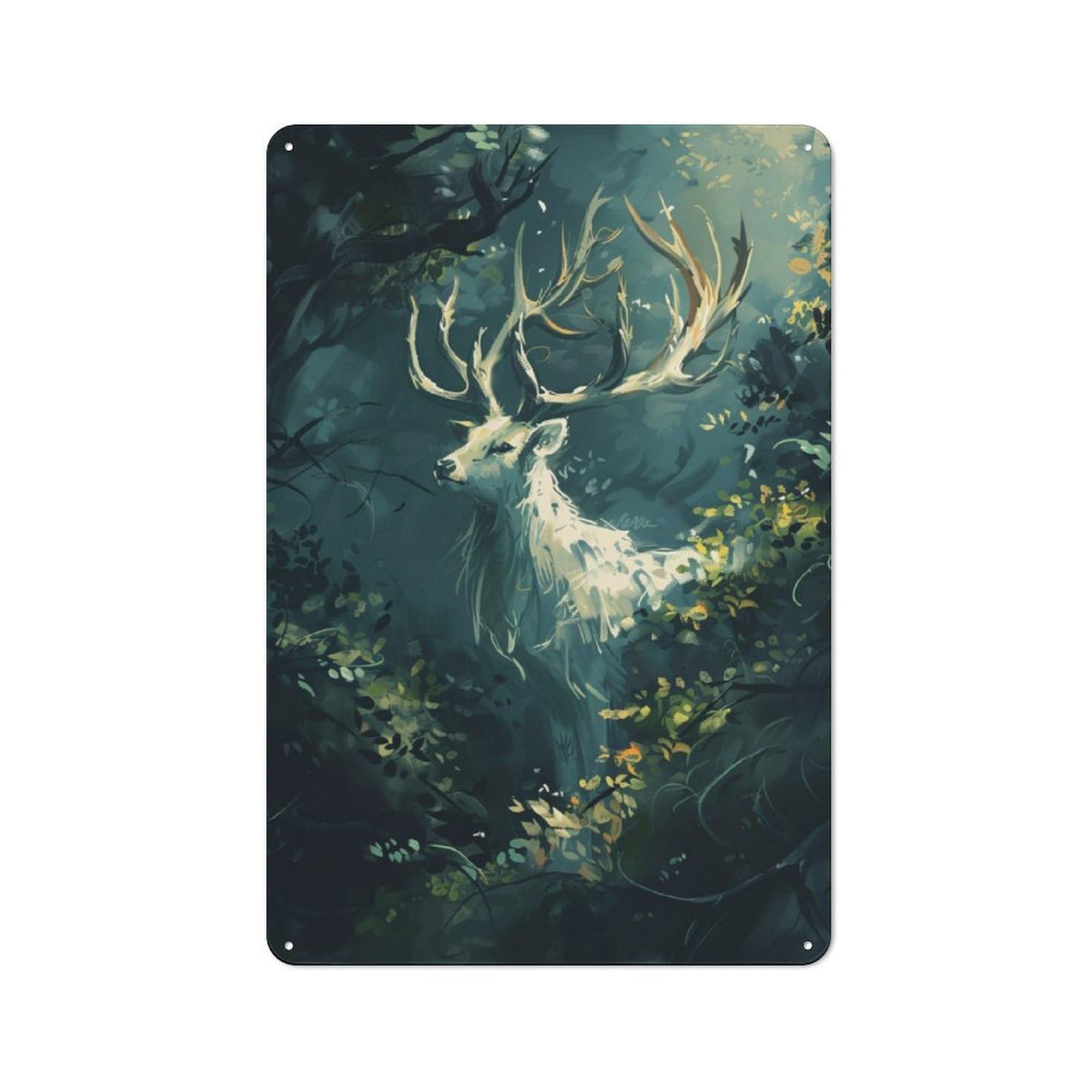 Junmoney White Deer In Jungle 30X20cm Retro-Style Tin Sign With For Café Or Restaurant, Winter Wall Decor For Hospitality Interior Collectors