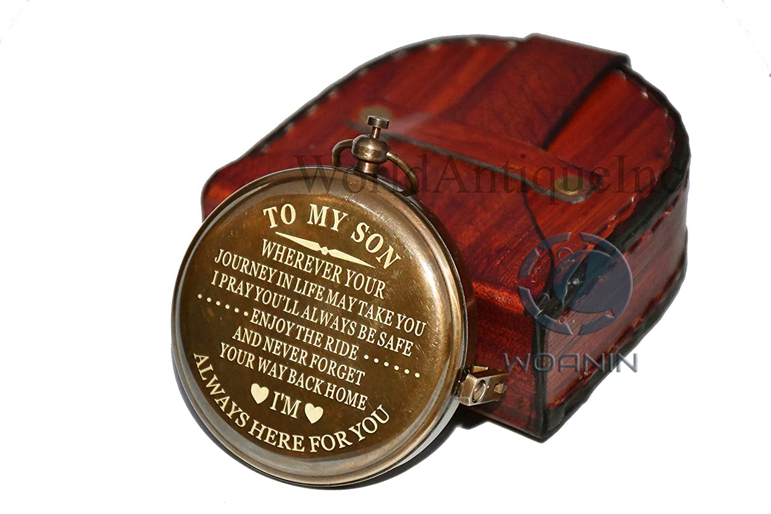 Boussole En Laiton Antique Gravée – Avec étui En Cuir – Cadeau Personnalisé Pour Petit-fils, Filleul, Ou Tout Voyageur