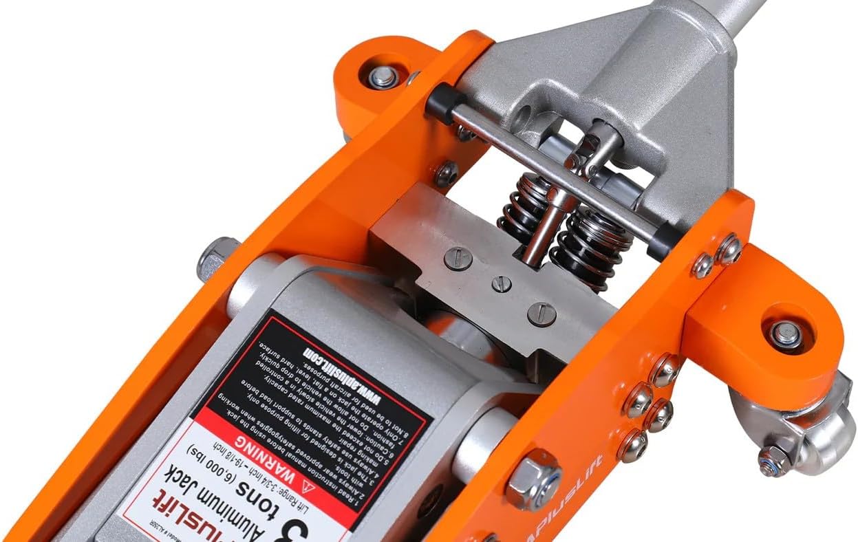 APlusLift AL350R 3 Ton Lower Profile Full Aluminum Racing Floor Jack with Dual Pistons Quick Lift Pump for Sport Utility Vehicle, Lifting Range 3-3/4"-19", Orange, Grey…