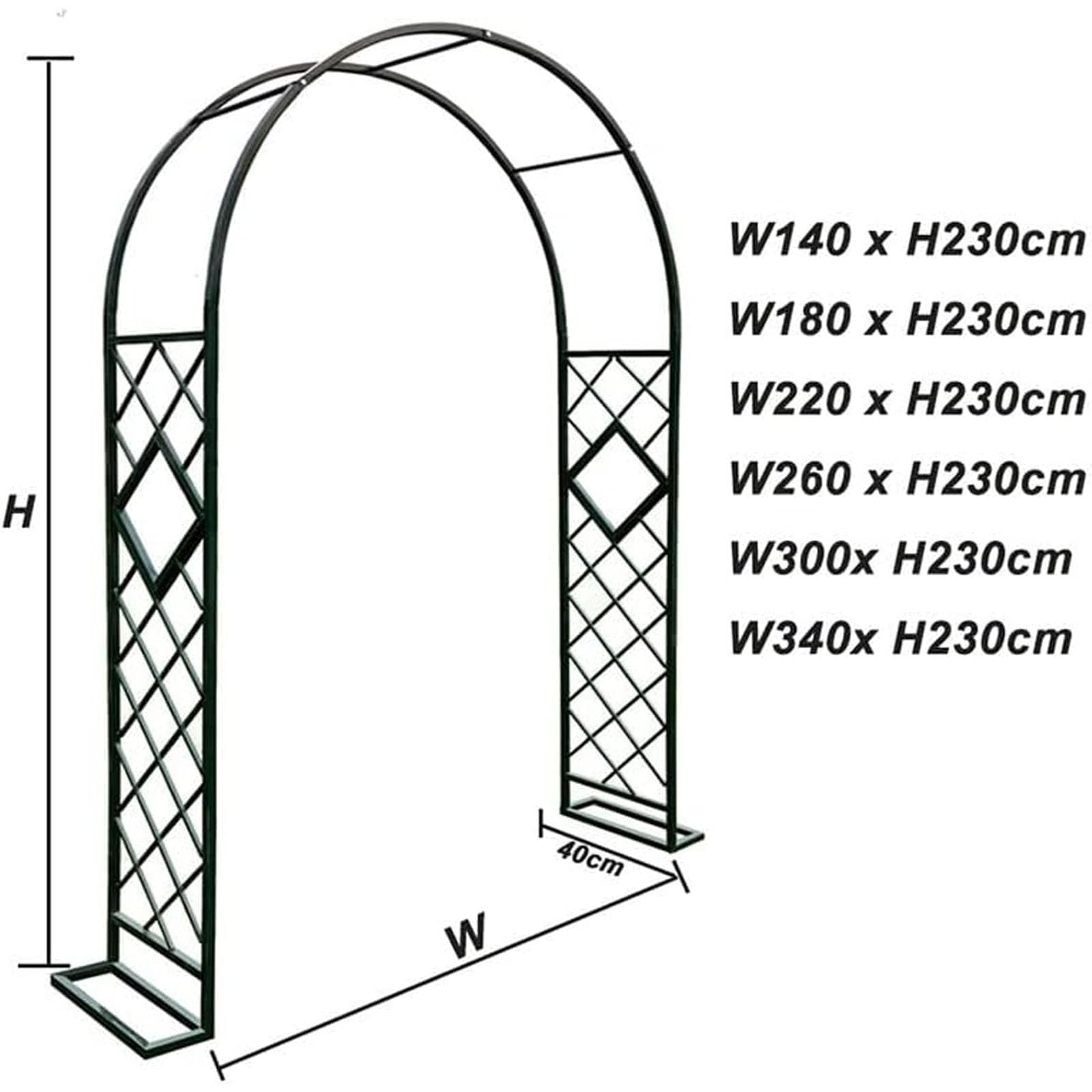 Arco de jardín de metal resistente para plantas trepadoras, resistente a la intemperie, arco de pérgola al aire libre con bases
