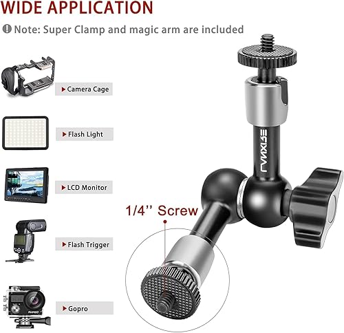 Miniatura 3 de Lanxire Brazo mágico de fricción ajustable de 5.6 pulgadas con tornillo de 14 pulgadas, compatible con jaula de cámara, flashluz LED, micrófono,