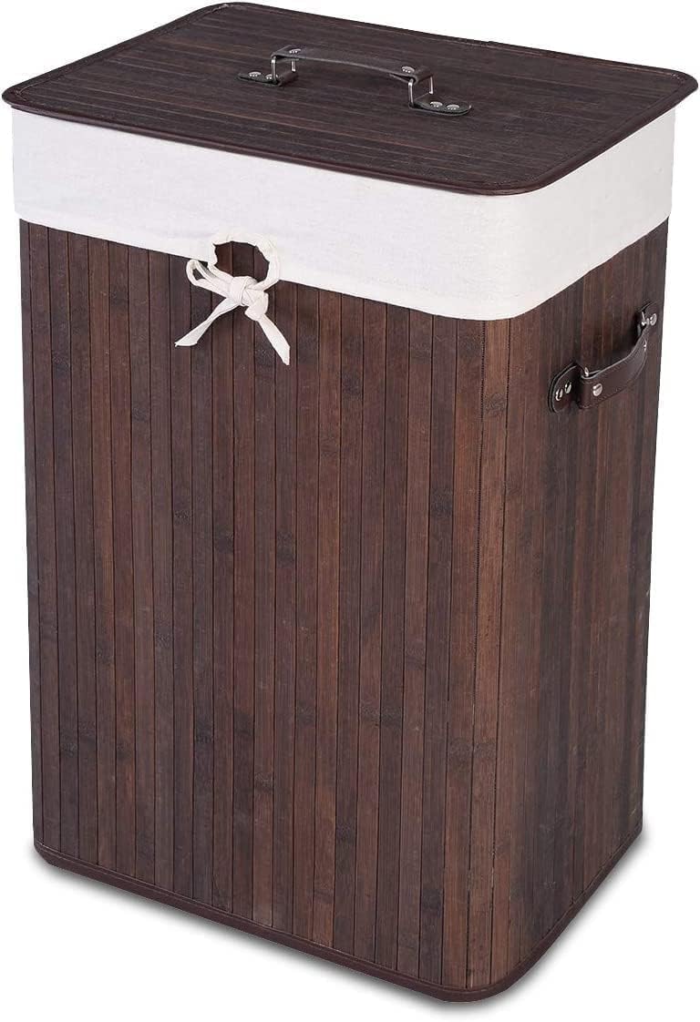Nightcore Bamboo Laundry Hamper Portable, Collapsible Laundry Hamper with Lid, Clothes Hamper with Removable Liner & Handles, Dirty Clothes Toys Storage Bin for Laundry Room, Bathroom (Brown)