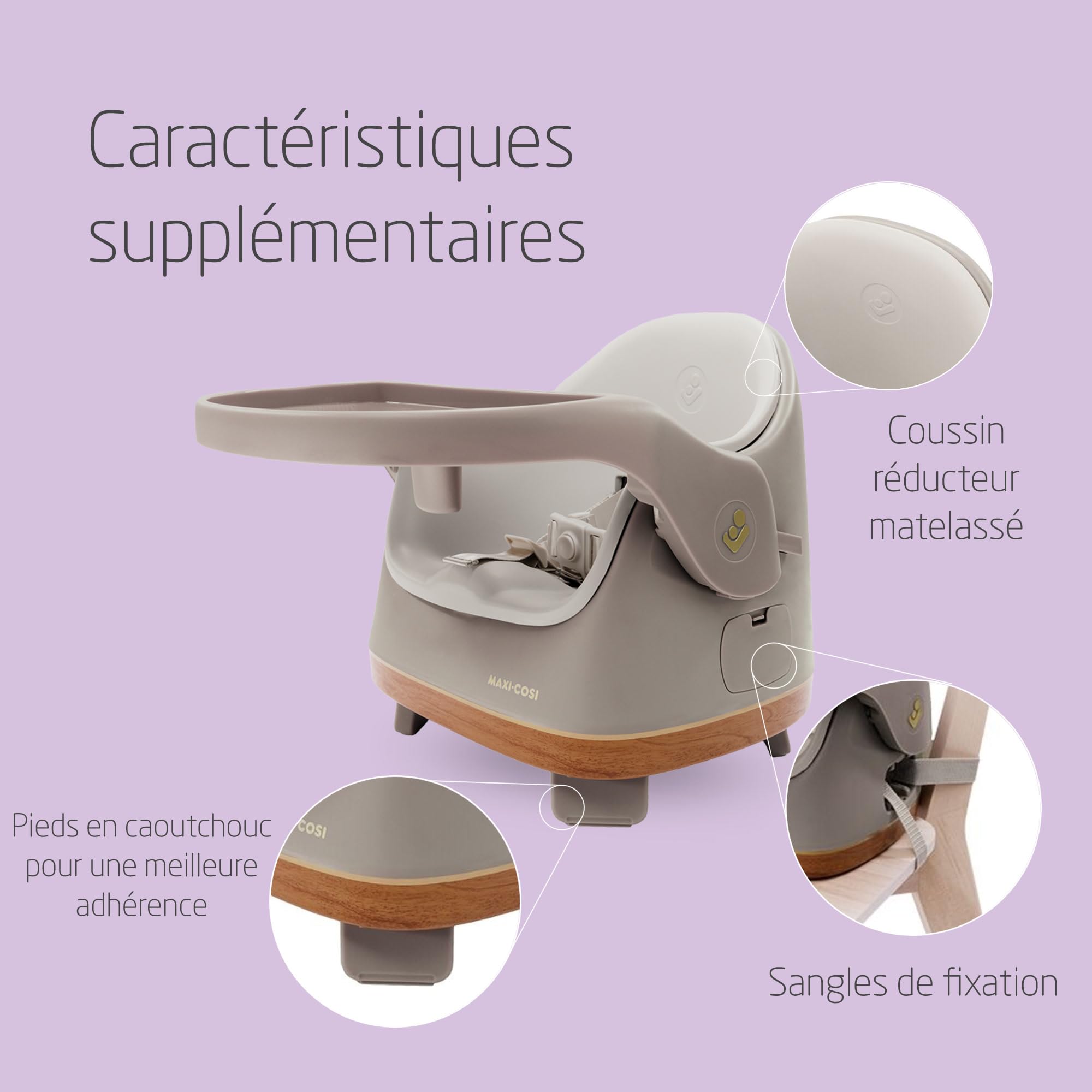 Maxi-Cosi Jay 2 en 1, Rehausseur Chaise Enfant, 6 mois - 3 ans, 9-15 kg, Rehausseur Chaise Bébé Portable, Tablette Réglable, Facile à Nettoyer, Design Compact, Spacieux, Elegance Beige