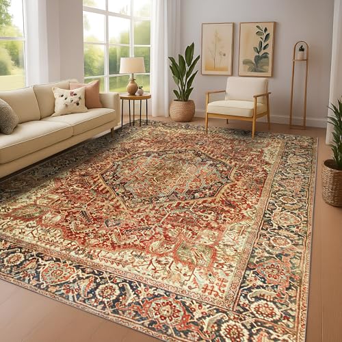 Image of BedLooms Machine Washable Rugs Living Room 120 x 170 cm Large – Traditional Vintage Boho Rugs for Bedroom – Oriental Floral Design Area Rugs for Kids Room Lounge Short Pile Floor Carpet (Majestic)