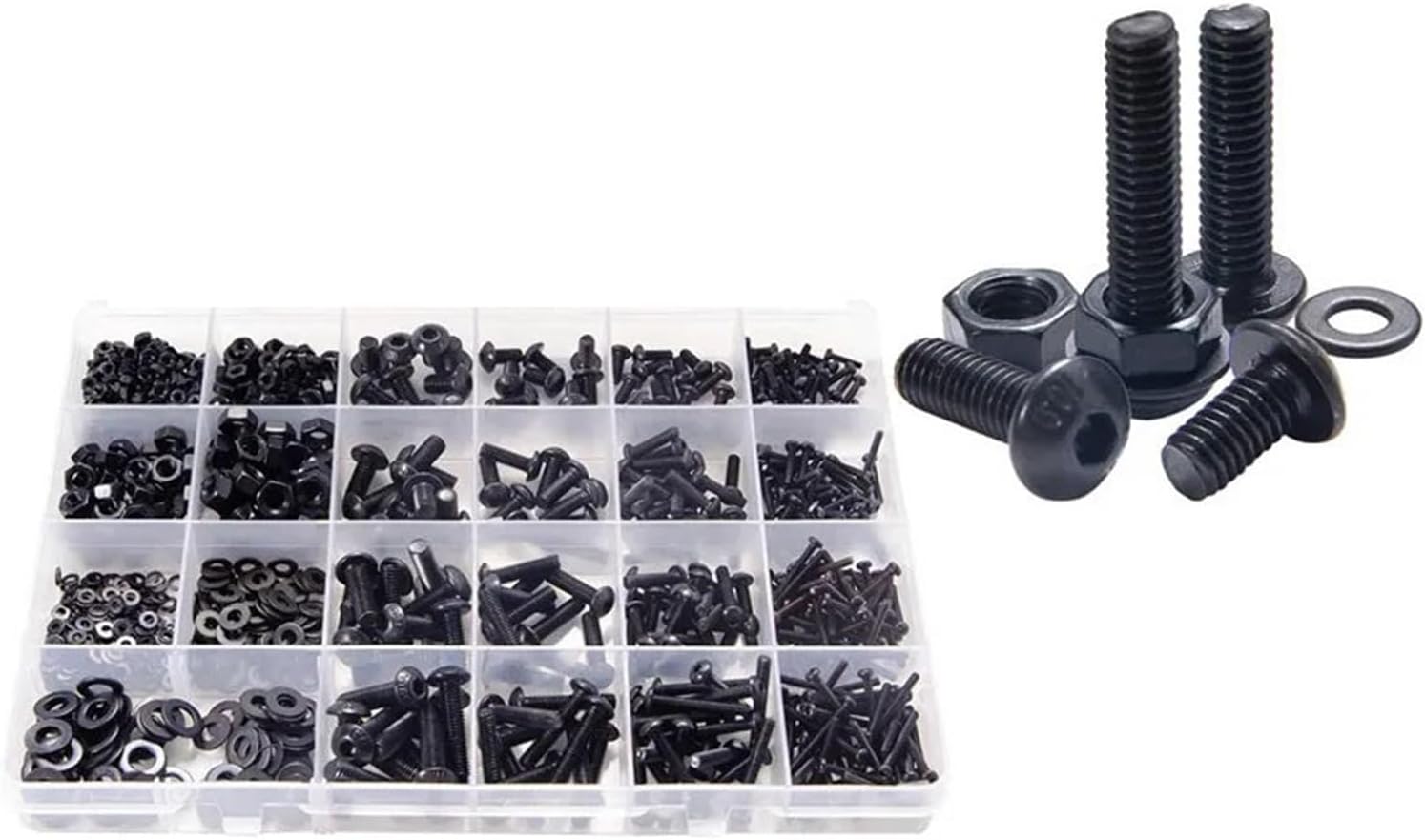 1060pcs M2 M3 M4 M5 Hex Socket Screw/Carbon Steel Flat Round Cap Head Screws Bolts Nuts Assortment Kit With Storage Box(Round)