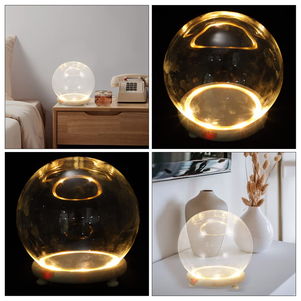 Clear Glass Cloche Globe Display Dome Bell Jar with Wooden Base Terrarium Keepsake Display Globe with Light for Plants Succulents 10X10cm