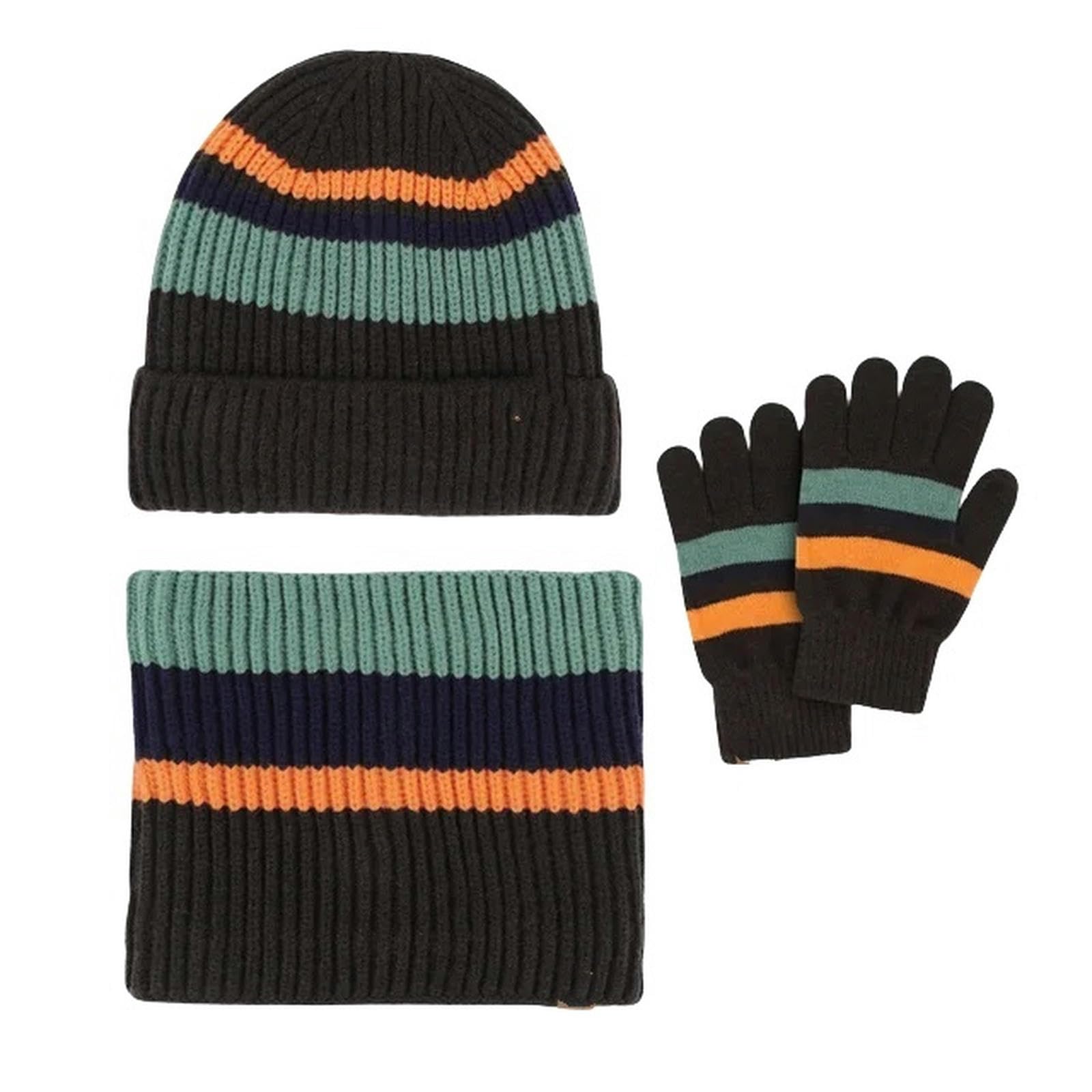 Zonto Wintermütze Schal Handschuh-Sets Kinder Winterhut Handschuhe Schal Set Girls Kinderhut Wolle Gestrickt Plüsch Ausgekleidetem Handschuhset Set-Stil 1 Armee Grün