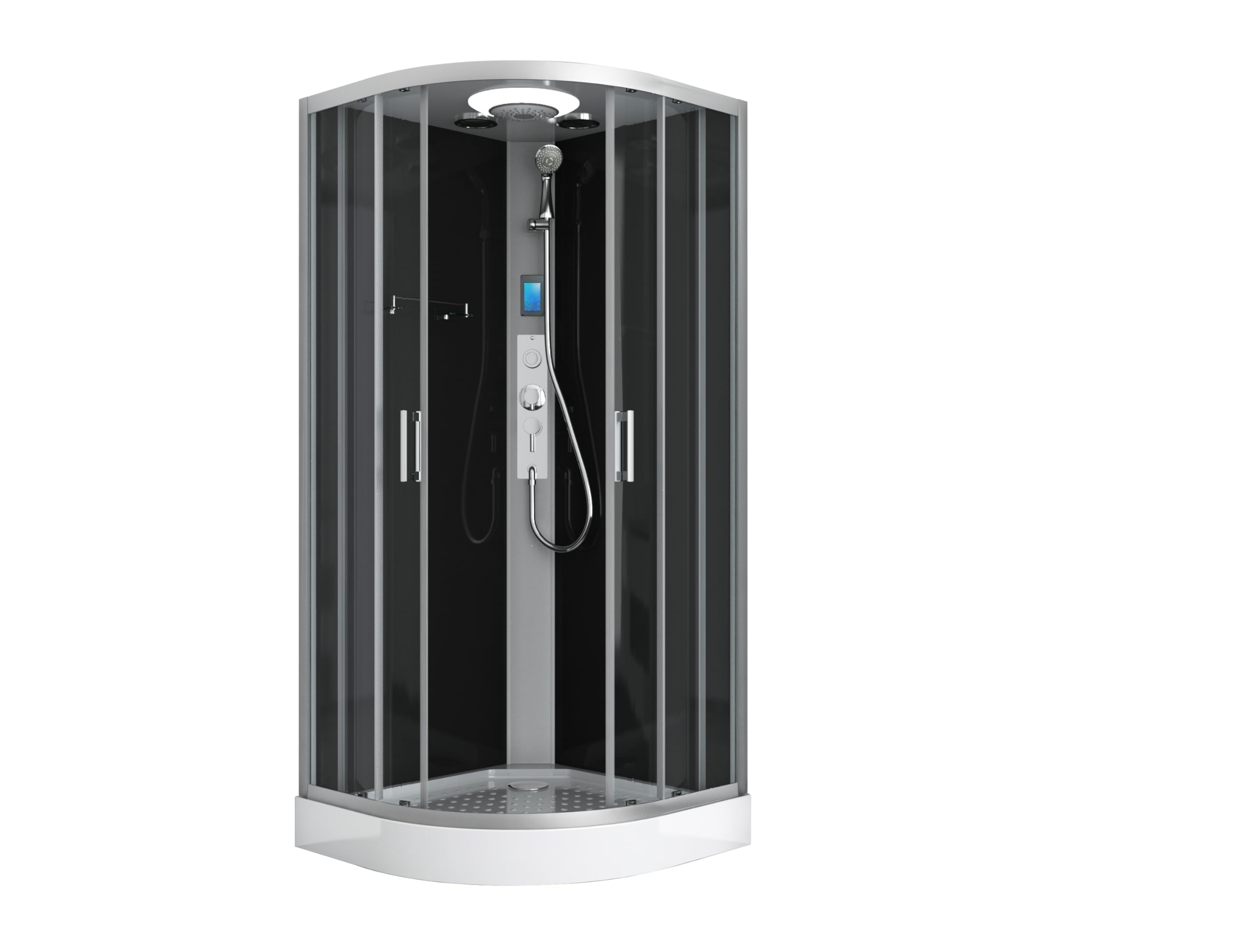 SANOTECHNIK Cabina de ducha completa AUSTIN 90 × 90 × 215 cm – Sistema de ducha todo en uno | Cristal de seguridad ESG, radio táctil, techo LED, chorros de masaje, montaje rápido y ducha completa |