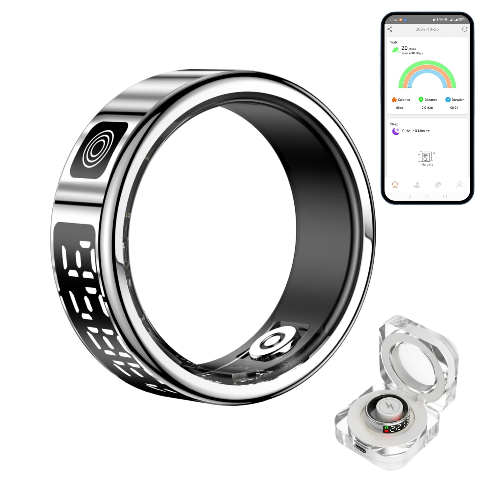 Smart Ring with LED Display for Women, IP68 Waterproof Smart Rings for Men, Sleep, Blood Oxygen, Heart Rate, Steps Smart Ring Health Trackers. (Silver, 9)