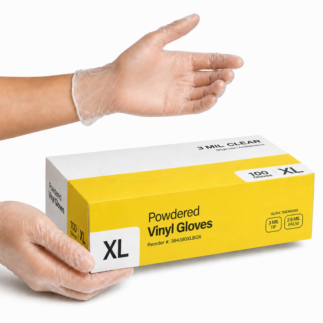 Clear Powdered Vinyl Gloves 3 Mil Extra Large 1000/Case by Glownary – Large, Vinyl, Blue, Pack of 1000, Model 394360xlcase