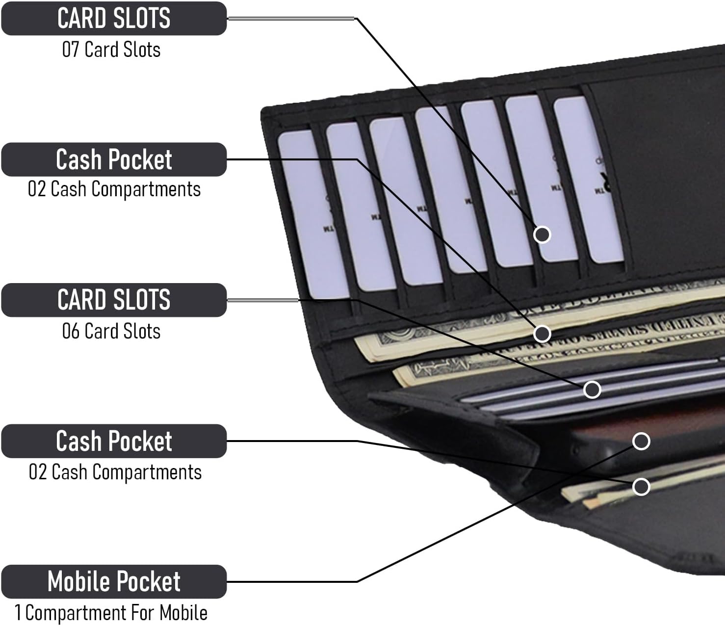 Genuine Leather Wallets for Women 2024 RFID Blocking Ladies Large Trifold Slim Clutch Black Wallet for Women - 13 Card Slots, 4 Cash Slots - Fits iPhone 14
