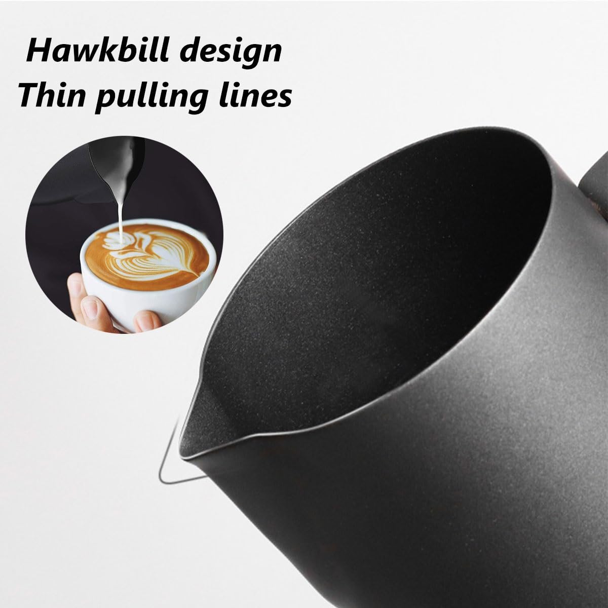 YCKEGEW Pichet À Lait Noir Mousseurs À Lait pour Espresso en Acier Inoxydable 12oz 20oz pour Les Accessoires De Machine À Espresso Cappuccino, Finition Mate (Color : Nero, Size : 600ml/20oz)