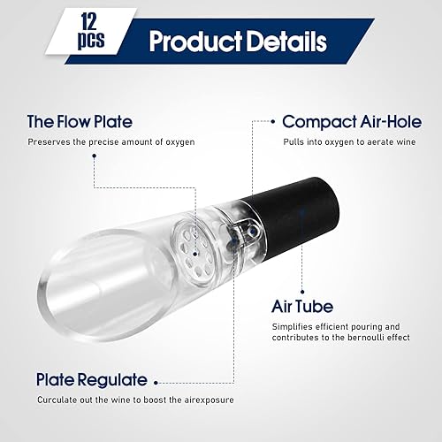 Miniatura 3 de Aireador de vino vertedor con boquilla y decantador para mejorar el sabor, ramo mejorado, acabado rico y burbujas, sin goteo ni derrames (12 piezas)