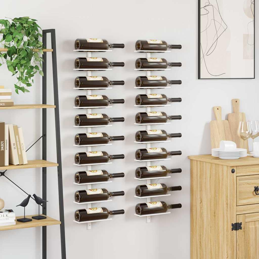 Wand-Weinregal Metall Weiß 2 Stück 10 Flaschen Flaschenregal für Küche Speisekammer Barregal Weinaufbewahrung Organizer Lagerung modernes Design