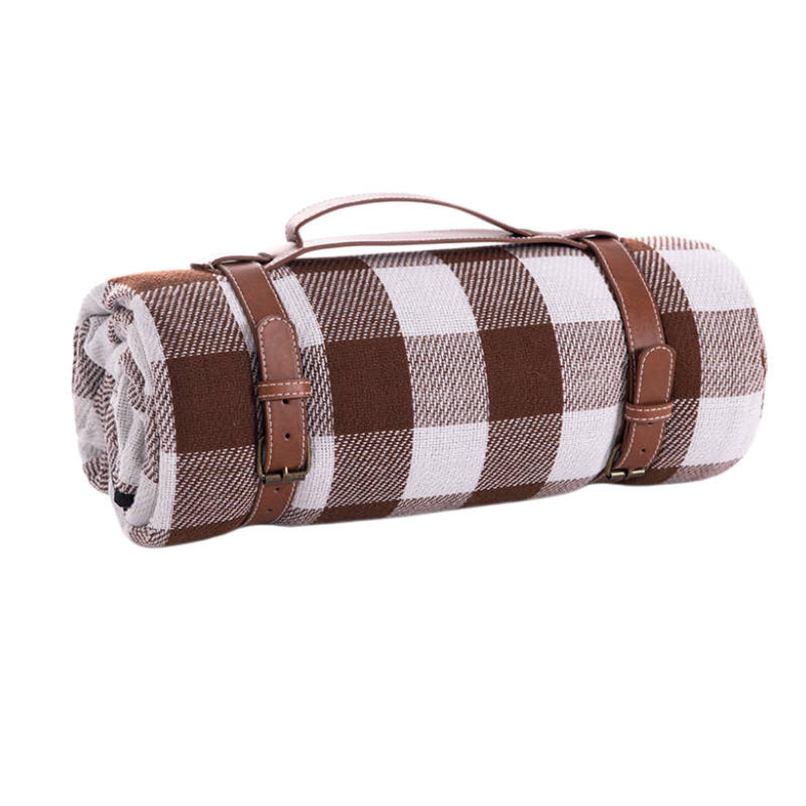 Generico Coperta da picnic impermeabile, tappetino da campeggio per esterni, tappeto da spiaggia portatile a 3 strati con cinghie e maniglia in pelle per parco, escursioni e viaggi.