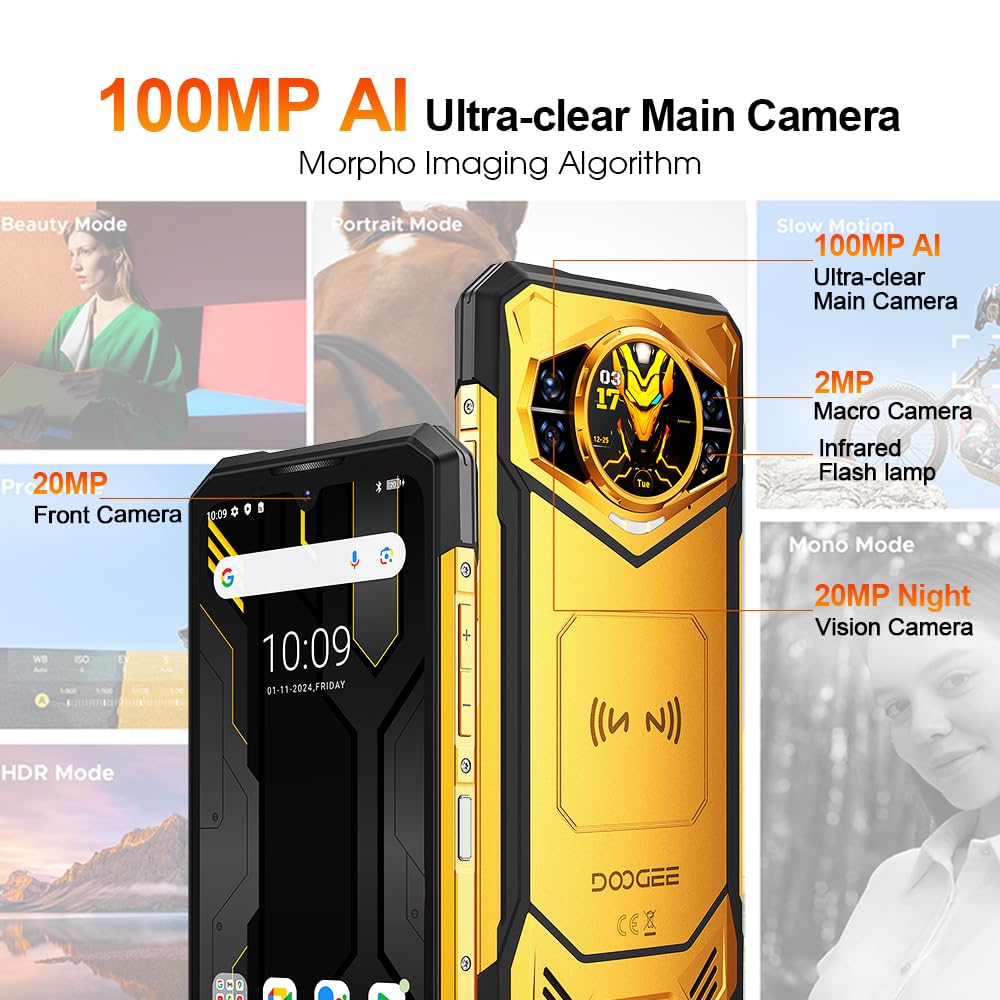 DOOGEE S200 X 5G Cellulari, 32GB + 512GB (2TB), 10100mAh/33W, Rugged 5G Smartphone, 100MP + 20MP (Vision Nocturne) + 20MP Telefono, 6,72 pollici FHD+ 120Hz + 1.32" AMOLED Smartphones Nero