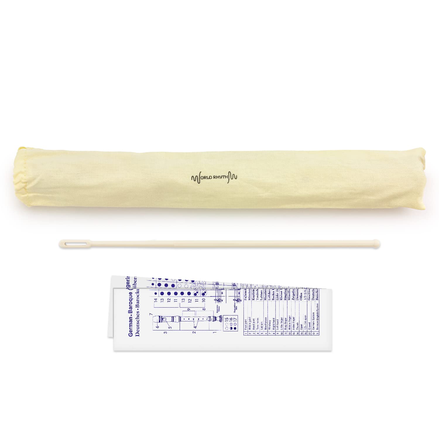 WR-807 Flûte à bec scolaire, flûte à bec 3 pièces, comprenant une baguette de nettoyage, un tableau des doigtés et un sac de transport - Blanc