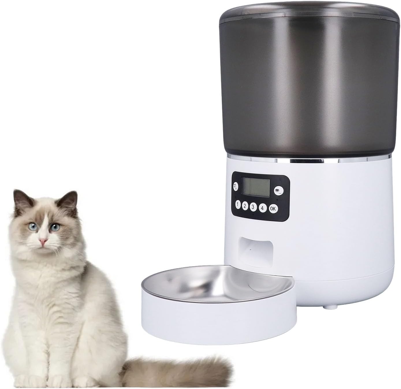 Automatic Pet Feeder, 4L Timed Smart Pet Feeder Dry Food Dispenser for Cats Small Dogs, Travel Vacation Treat Dispenser for Home Indoor, Detachable, Easy to Clean (US Plug)