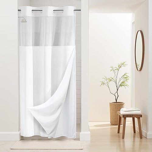 Cortina de ducha con forro a presión, no requiere ganchos, 36 pulgadas de ancho x 74 pulgadas de alto, grado de hotel, cortina de baño tipo spa,