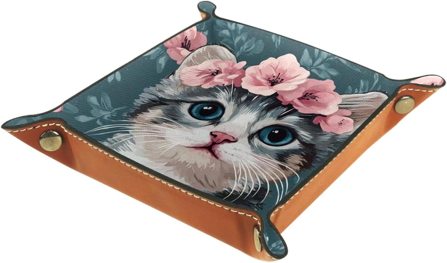 PU Leather DND Dice Trays Portable Dice Rolling Tray Large Storage Tray for Desktop Storage and RPG Board Games, Cat Floral