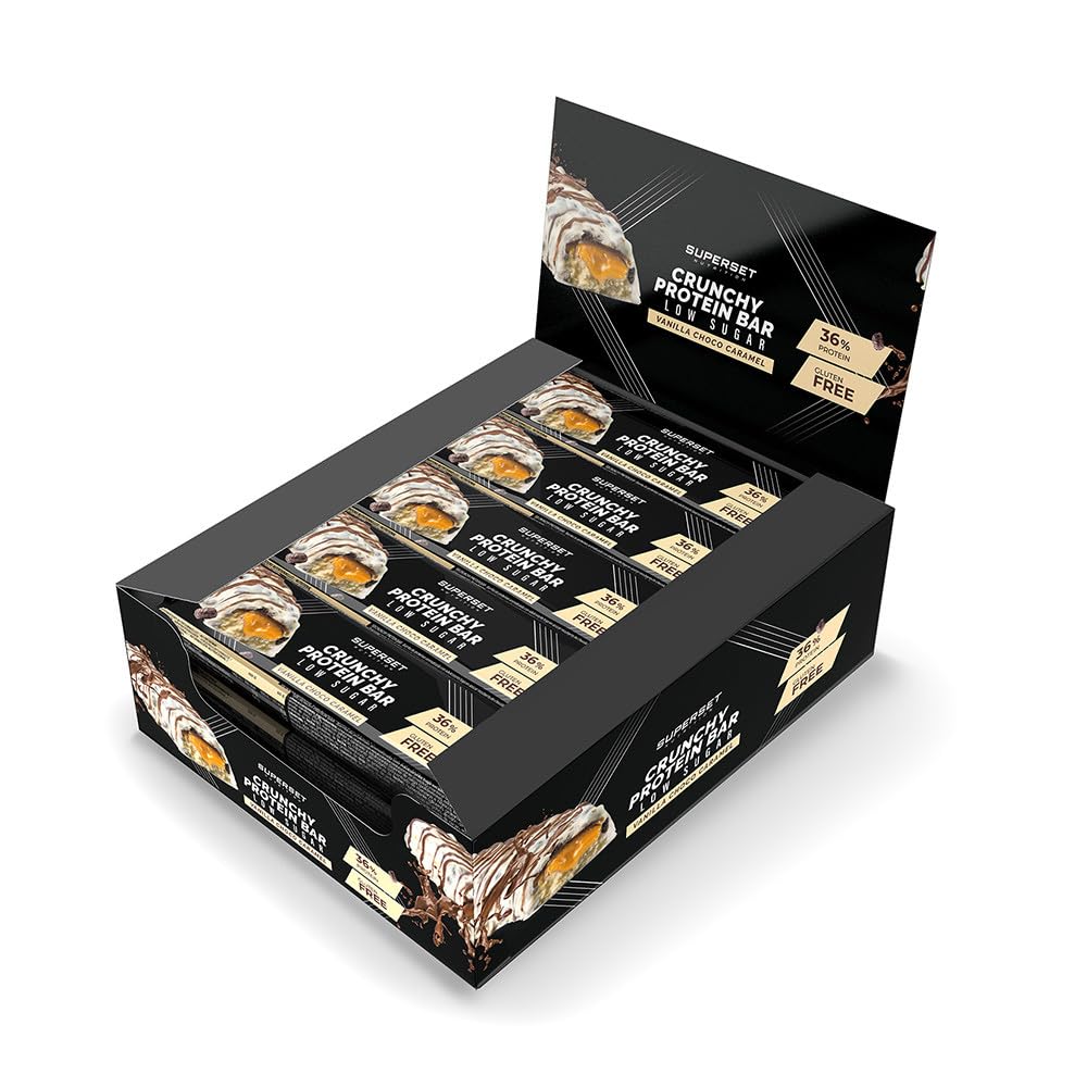 Superset Nutrition | Crunchy Protein Bar (15x60g) | Barres protéinées | Moelleuses, croustillantes et 36% de protéines - Vanille Choco Caramel
