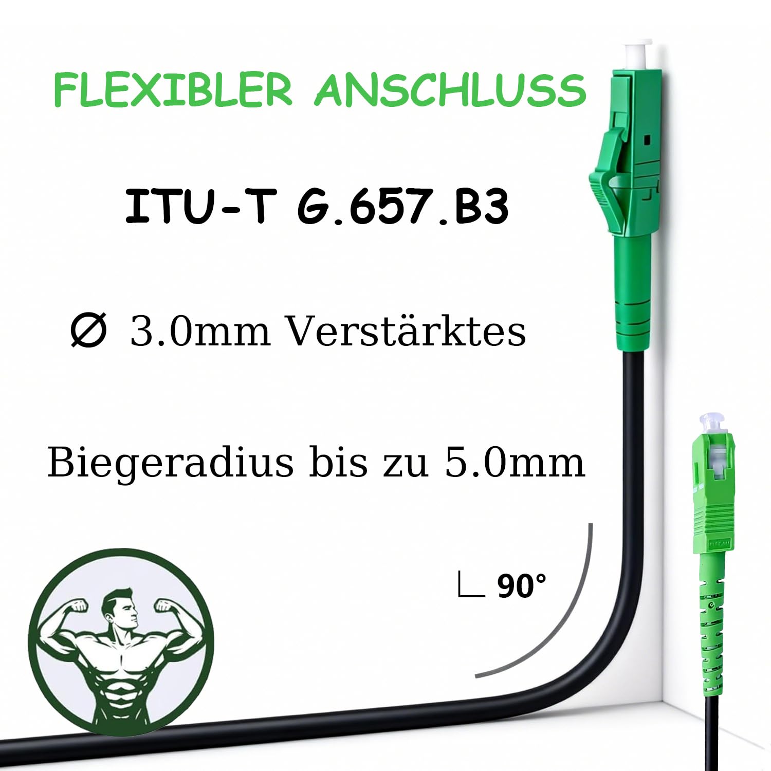Câble de fibre optique monomode SC/APC vers LC/APC 150 m 3,0 mm G657B3 OS2 Simplex, LSZH, noir, faible amortissement, câble de raccordement FTTH pour routeur et ONT, 150 mètres