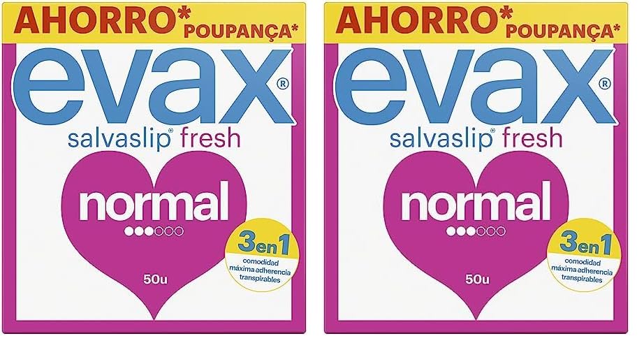 Evax Salvaslip Normal, 50 Unidades, Siéntete Fresca y Limpia Durante Todo el Día (Paquete de 2)