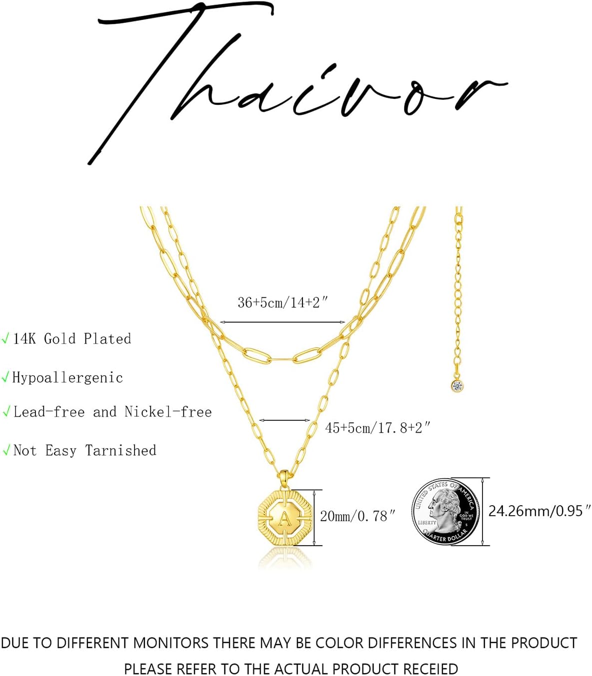 Layered Initial Necklaces for Women Dainty Paperclip Link Chain Choker Necklace 14K Gold Plated Octagon Letter Necklace Personalized Name Necklace Teen Gift Trendy Stuff Cute Jewelry Gifts - Image 6